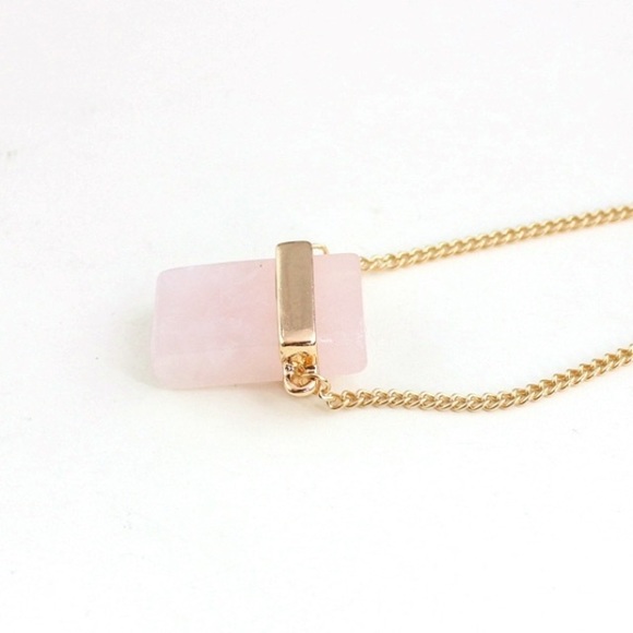 Rose Quartz Stone Gold Tone Pendant Long Necklace - Picture 3 of 3